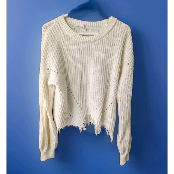 No Boundaries Women's Boho Shark Bite Sweater with Fringe XXL Creamy & Soft - Picture 1 of 7